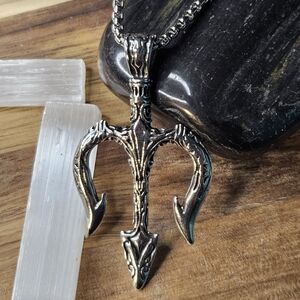 Silver Trident Pendant Necklace